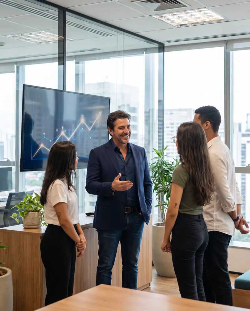 Dono de empresa atendendo clientes no showroom