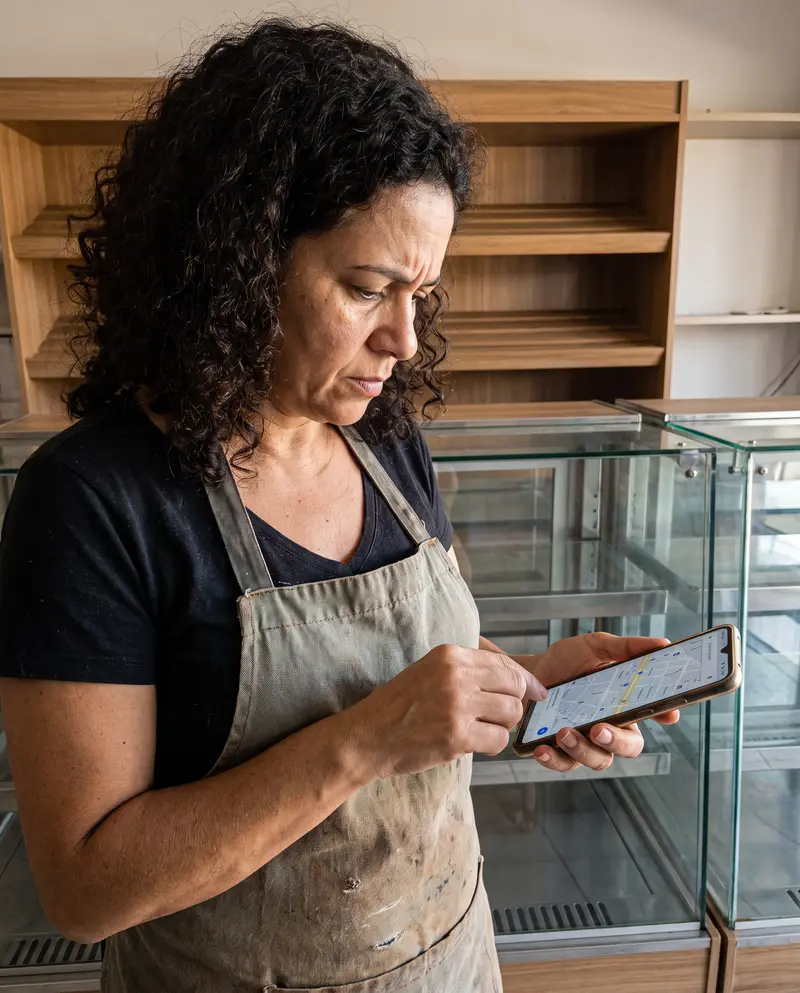 Dono de empresa preocupado olhando o celular